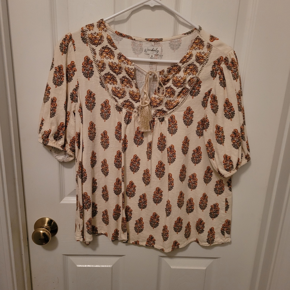 Women's Cream, Orange And Brown Floral Top. Brand New-washed but not warn